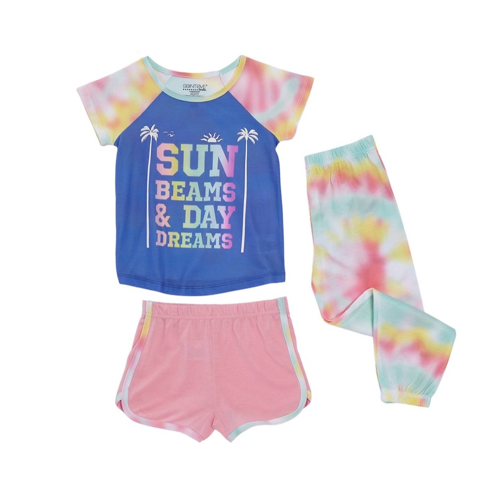 Girl’s Tie-Dye Sun 3-Piece Pajama Shorts Pants Set